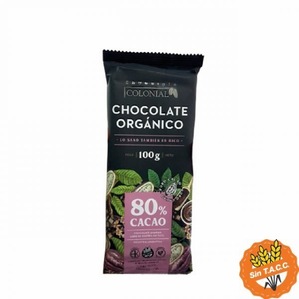 Chocolate Colonial Barra 80% Cacao Organico 100gr